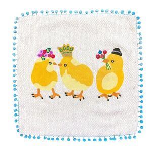 Karma Living Embroidered Square 18" x 18" Pillow Case with 3 Baby Chicks Rare‎